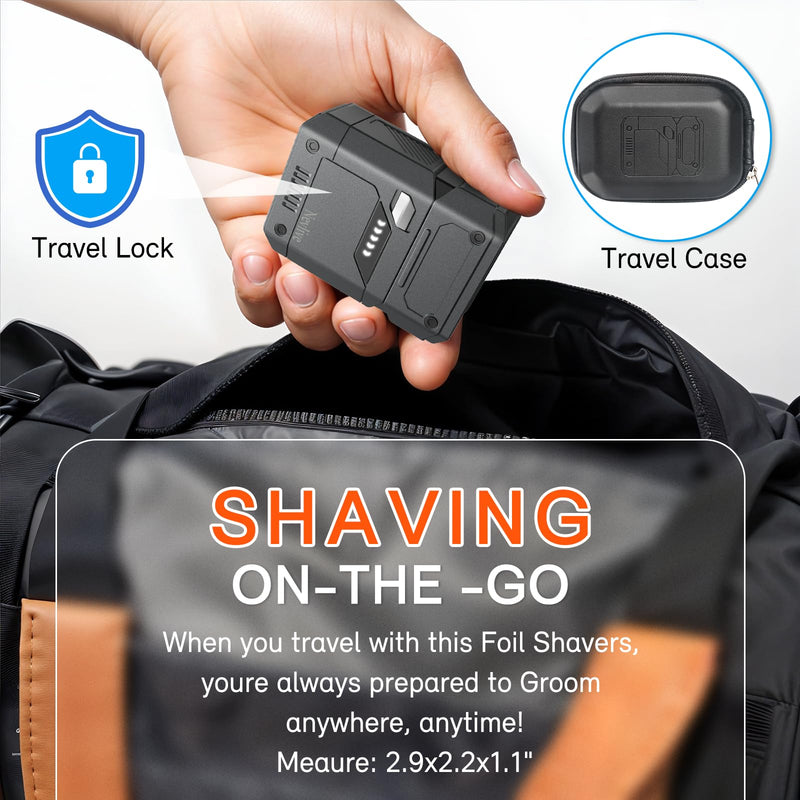 [Australia] - Foil Electric Shaver for Travel USB-C Fast Charging, IPX7 Waterproof Cordless Razor, Portable Face Shaver with Travel Case & Replacement Head, Compact Men’s/Grooming Design Black 