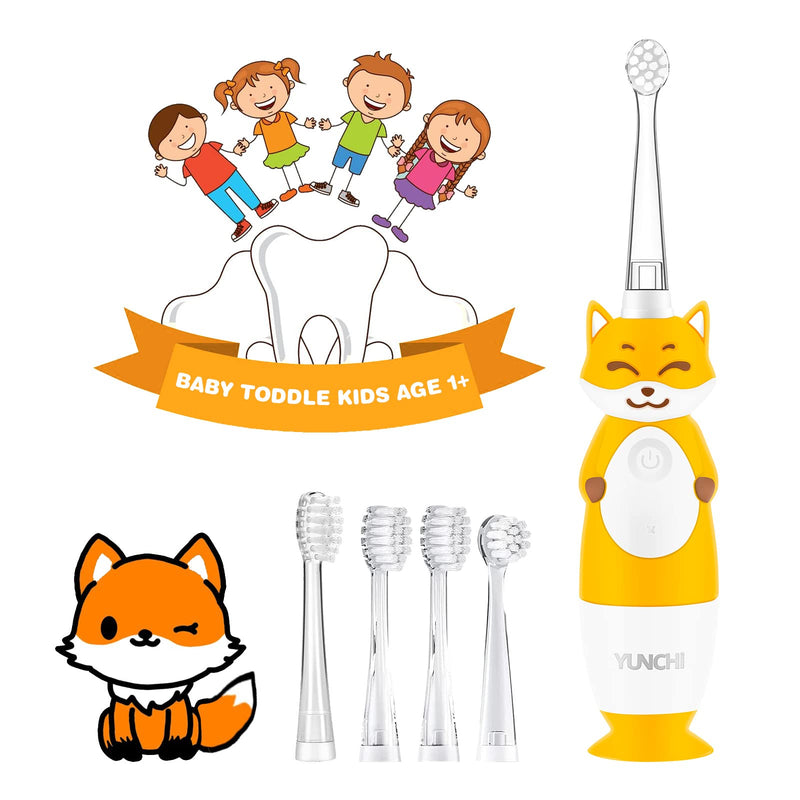 [Australia] - YUNCHI Toddler Electric Toothbrush Age 0-4 Years, Sonic with LED Timer - 4 Heads, BPA Free Yellow 