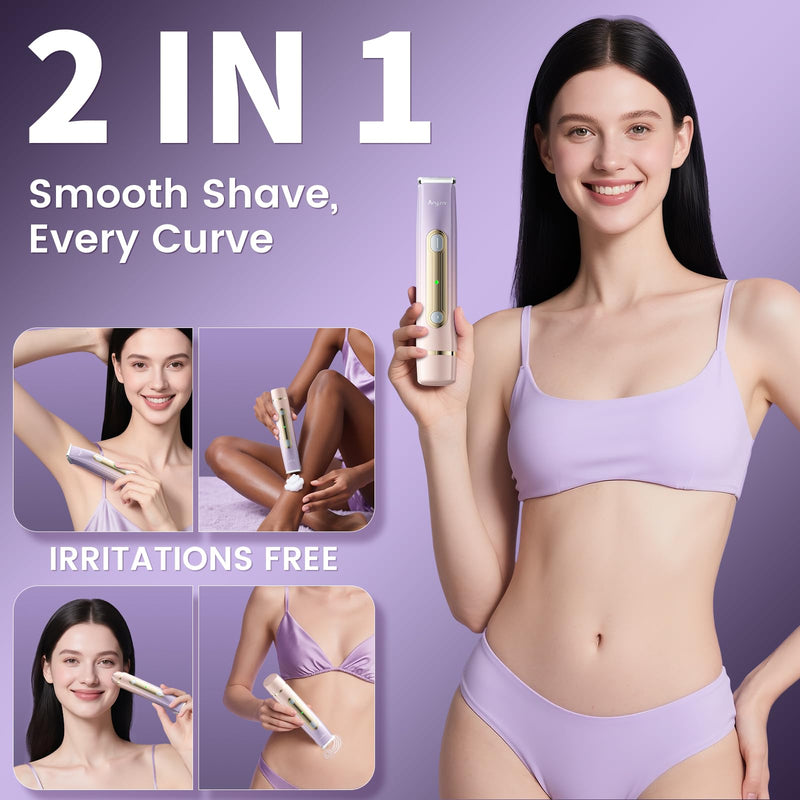 Bikini Trimmer for Women, 2 in 1 Dual Head Rechargeable Electric Shaver, Painless Pubic Hair Trimmer for Underarm Leg Arm Body Face– IPX7 Waterproof & Travel-Friendly, ElegantPurple