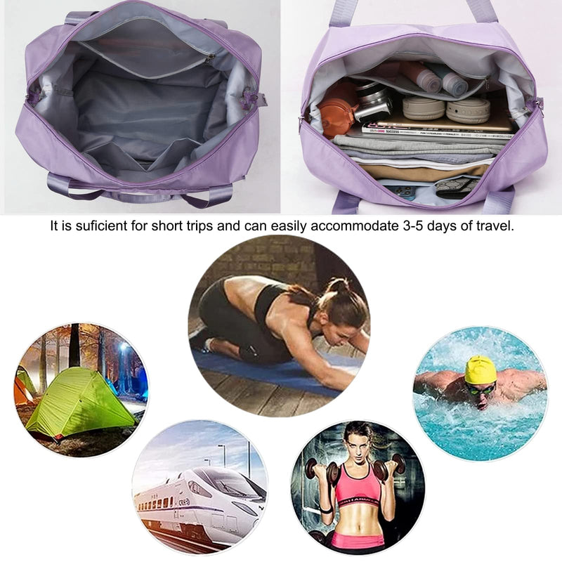 Large Capacity Travel Bag, Foldable Travel Bag, Expandable Duffel Bag, Collapsible Waterproof Large Capacity Handbag, Overnight Bags for Women and Man(Light Purple+Toiletry Bag) Light Purple+Toiletry Bag