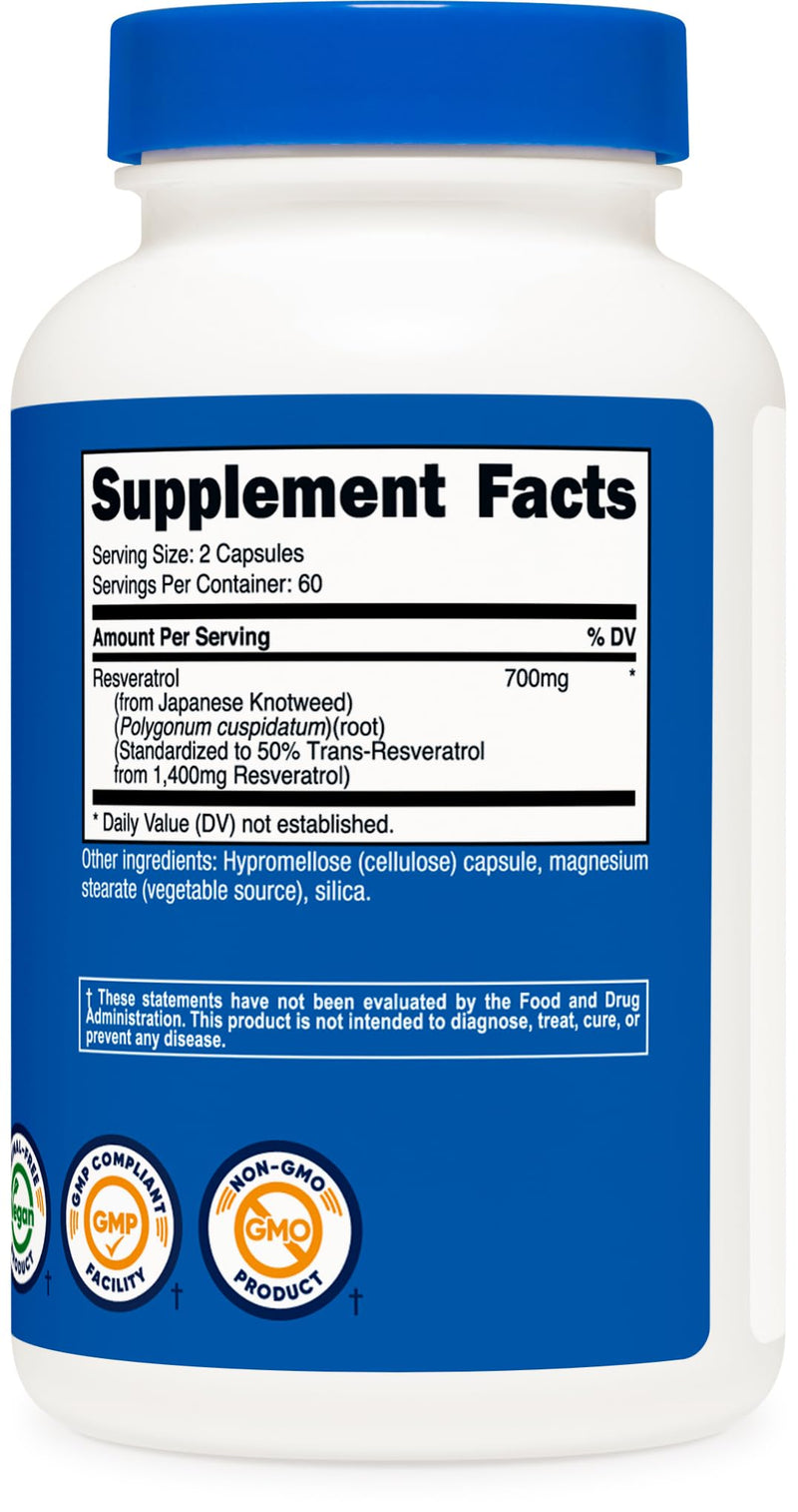 Nutricost Resveratrol 700mg, 120 Capsules - Vegan, Gluten Free, Non-GMO 120 Count (Pack of 1)