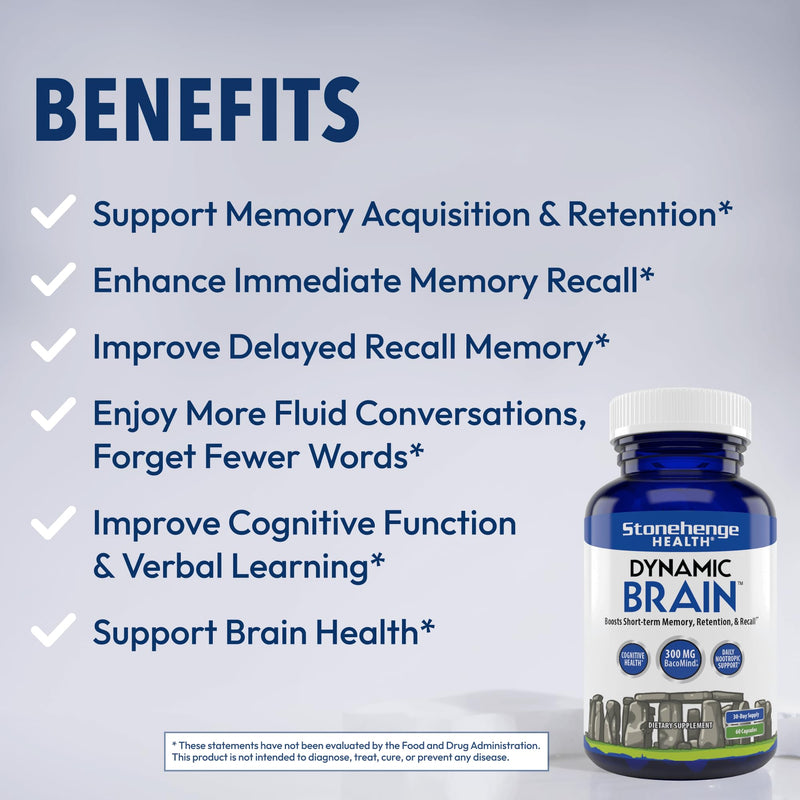 [Australia] - Stonehenge Health Dynamic Brain Supplement ‚Äì New Formula with BacoMind for Memory Acquisition, Retention, & Recall with 40 Unique Nootropic: Choline, Phosphatidylserine, and Huperzine A 