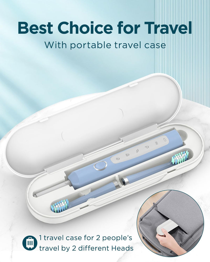 Rtauys Rechargeable Sonic Electric Toothbrush for Adults with 8 Heads, Travel Case, Whitening - Light Blue