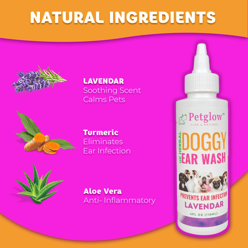 Petglow Dog Ear Cleaner, Gentle Wax Remover, Gentle Ear Cleaning Drops, Effective Ear Drops for Itch, Odor, Aloe Vera and Turmeric Ear Cleaning Solution for Dogs, Cruelty-Free - PawsPlanet Australia