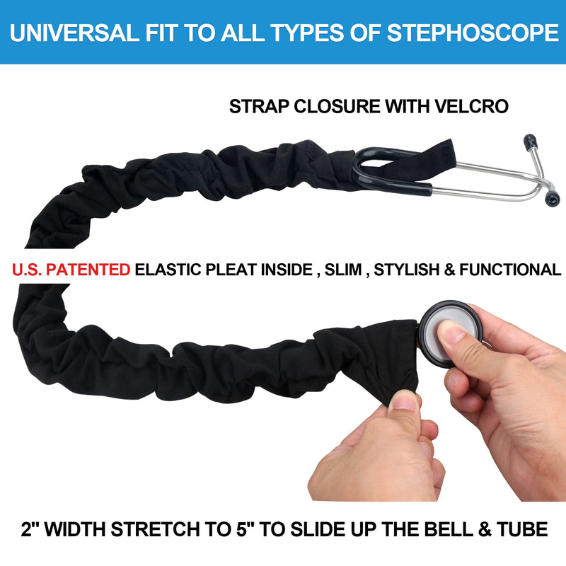 [Australia] - ABAMERICA Stretchy Stethoscope Cover Scrunchie, Stretchy Slim Looking Stethoscope Sleeves Universal Fit to All Types of Stethoscopes A14- 1 Pcs Stretchy Rayon - Black 