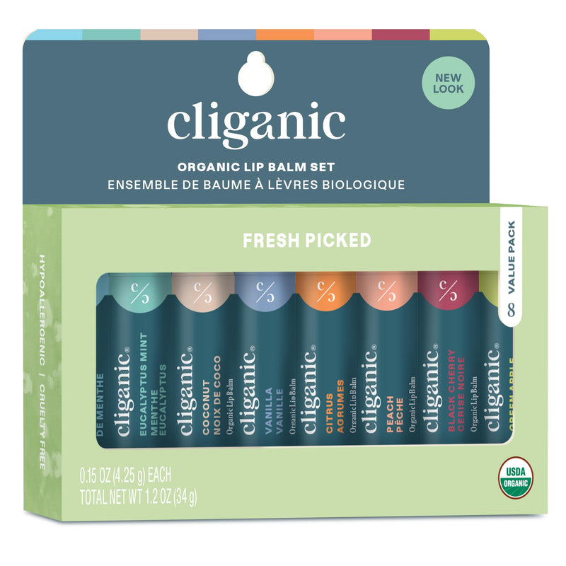 Cliganic Organic Lip Balm Set (Fresh Picked, 8 Flavors) - 100% Natural Moisturizer for Cracked & Dry Lips