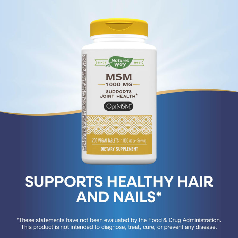 [Australia] - Nature's Way MSM 1000 mg - Joint Health Supplement* - With Methylsulfonylmethane - Gluten-Free & Vegan - 200 Tablets 200 Count (Pack of 1) 
