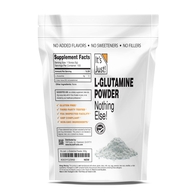 [Australia] - It's Just! - L-Glutamine Powder, Unflavored, Amino Acid, Faster Muscle Recovery, Leaky Gut, Digestive Support (500 Grams / 100 Servings) 100 Servings (Pack of 1) 