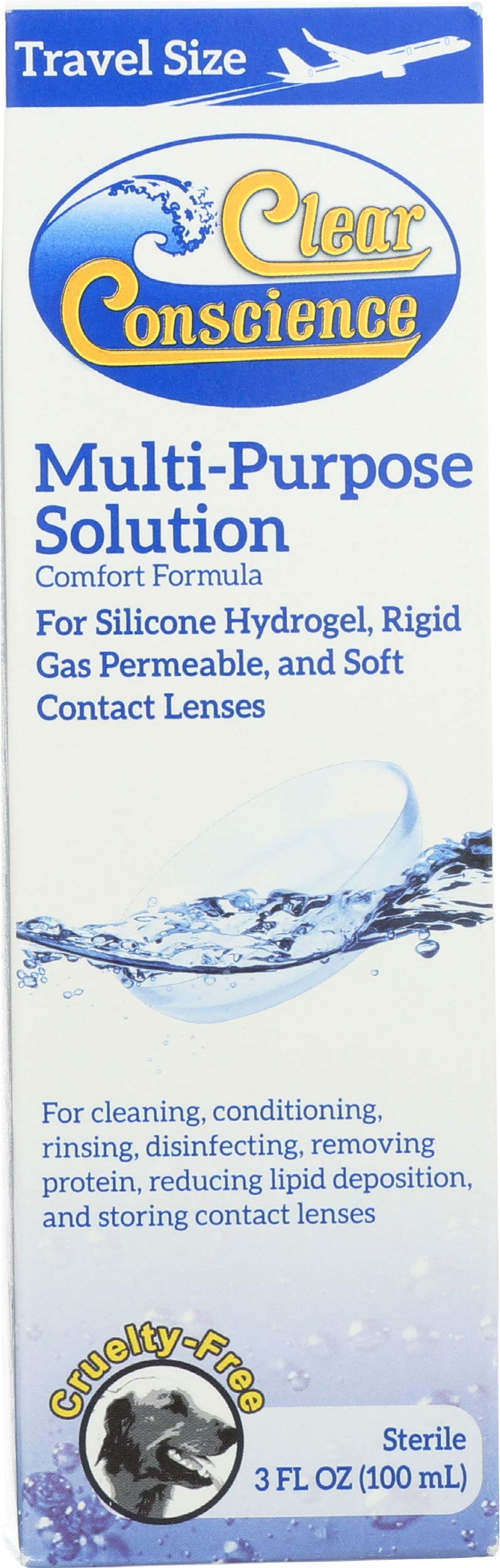 [Australia] - Cruelty-Free Multi-Purpose Contact Lenses Solution - Travel Size Contact Lens Solution, Mild Contact Solution for Contact Lenses, Cleans & Conditions Eye Contacts by Clear Conscience, 3 Fl oz 