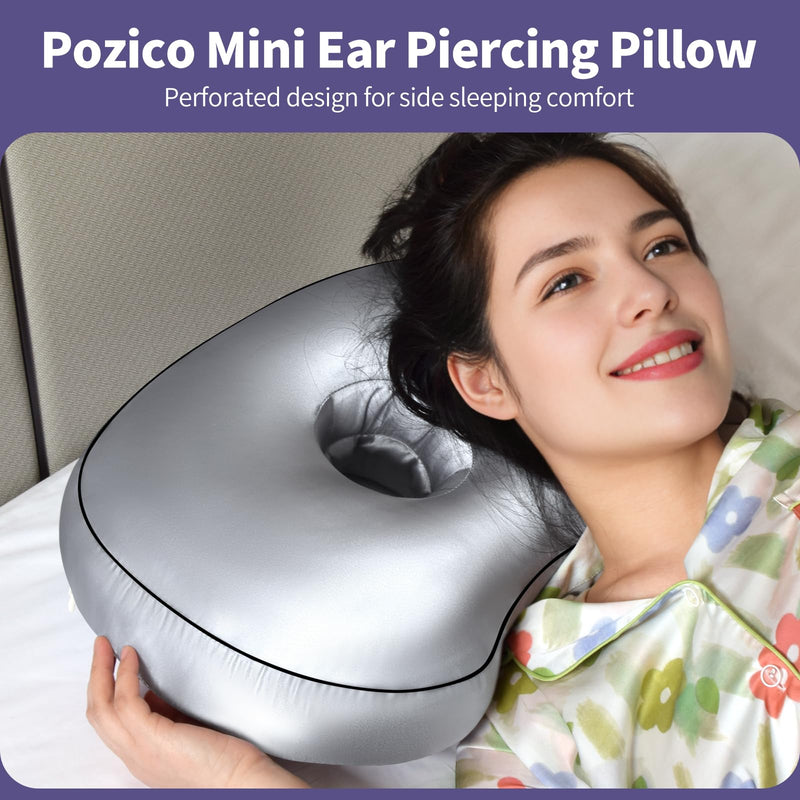 [Australia] - Orthopedic Ear Piercing Pillow for Side Sleepers, Pain Relief Design with Removable Cover and Ear Hole, 12x19 Inch Pierced Ears Support Pillow With Silver Gray Artificial Silk Pillowcase 