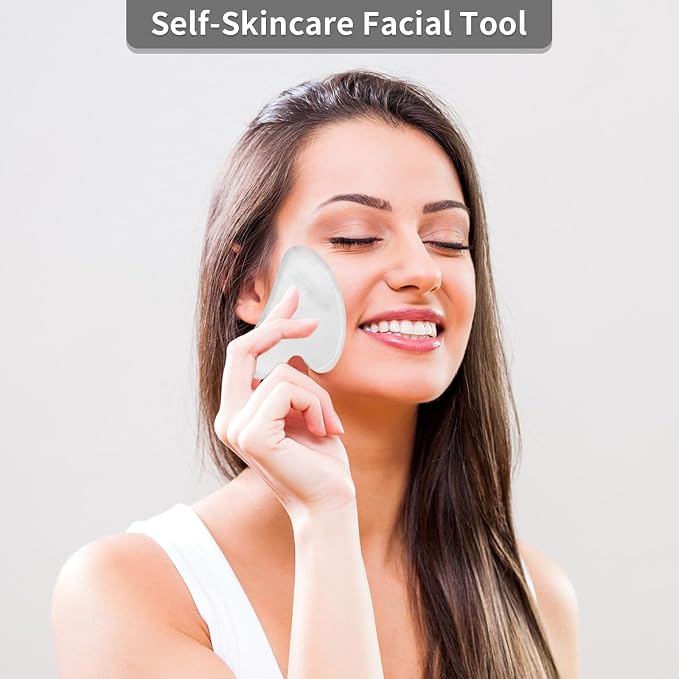 Gua Sha Facial Tools, Jade Gua Sha Stones Massage Scraping for Physical Therapy and SPA Acupuncture Therapy Used for Face, Eyes, Neck and Body (White) White