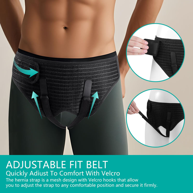 [Australia] - Hernia Belts for Men Inguinal, Groin Brace Hernia Support for Bilateral Hernia, Groin Hernia Truss for Groin Pain Relief, Medical Hernia Guard with 4 Compression Pads, Adjustable Waist Guard - L Large 