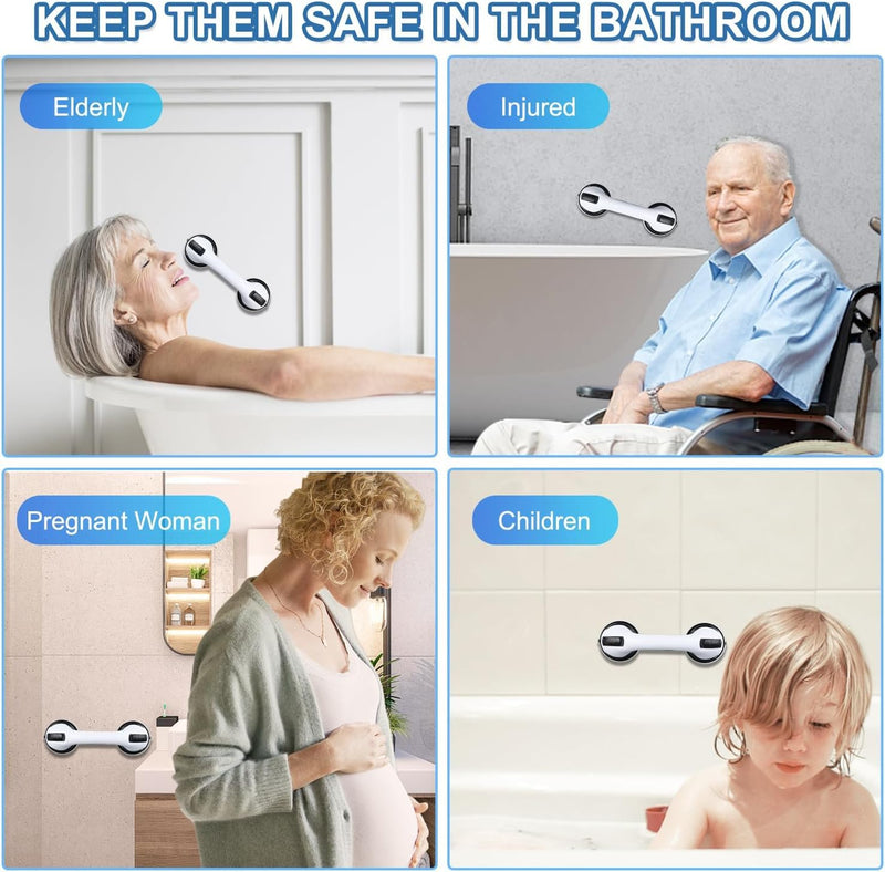 [Australia] - Grab Bars for Bathtubs and Showers, 2 Pack Shower Handle 12 Inch Strong Suction Shower Bar, Safety Bars for Shower Chair, Bathroom Grab Bar for Senior -Black White Black/White 