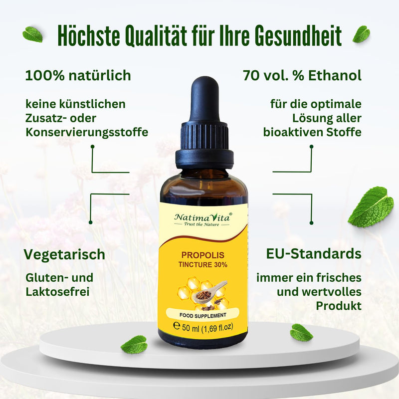 [Australia] - Propolis tincture 30% - 50 ml - Pure high-dose propolis drops - 100% natural - Propolis extract - Practical pipette - Support the immune system - NatimaVita 50 ml (pack of 1) 