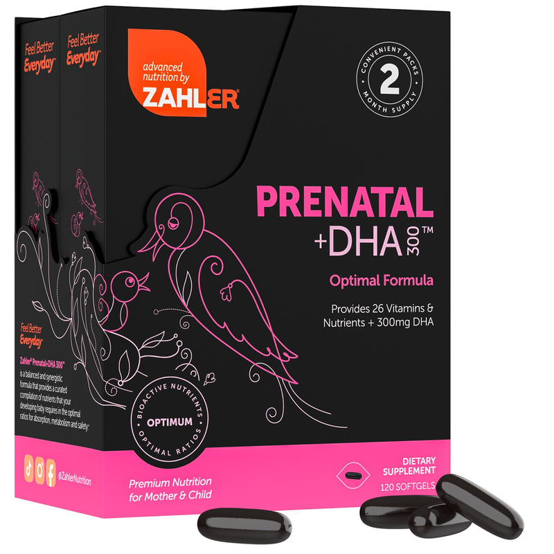 Zahler Prenatal +DHA 300 - Prenatal Vitamin with Methylated Folate & DHA for Pregnant Women - Support for Mom & Baby - Kosher, Gluten Free, Dairy Free - 120 Softgels Unflavored 120 Count (Pack of 1)