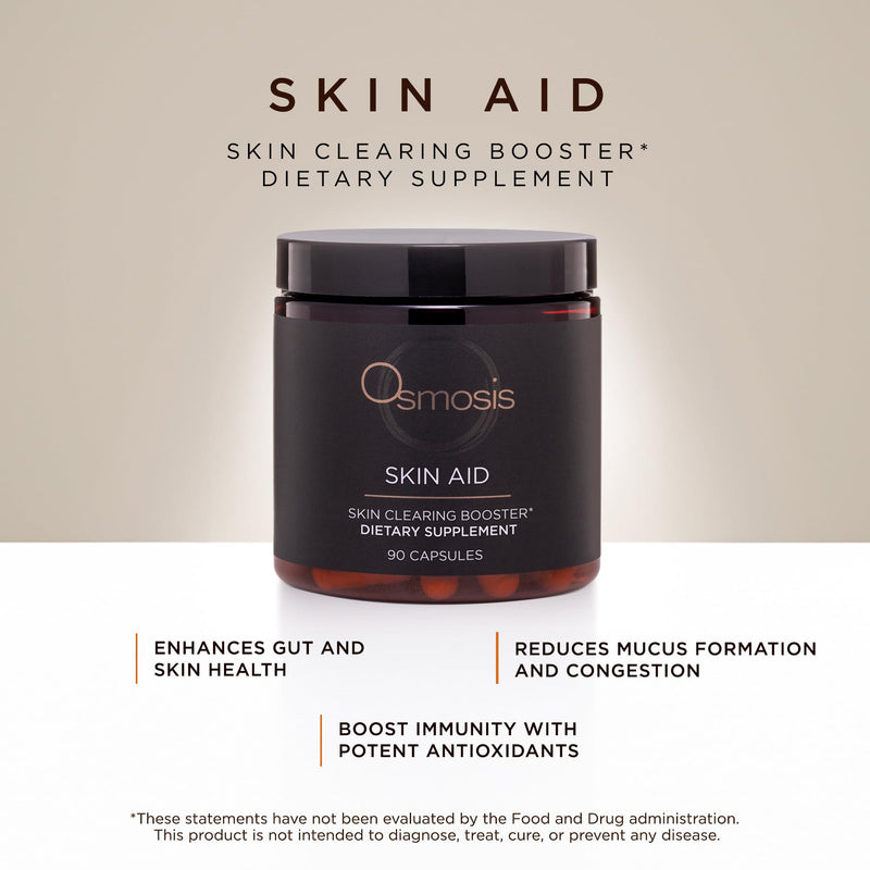 OSMOSIS Skin Aid, Microbiome & Vitamin A, Blemish Prone Skin, 90 Count | Organic Triphala & Psyllium boost immunity & antioxidant protection for clearer skin, take 3 capsules 2 times daily