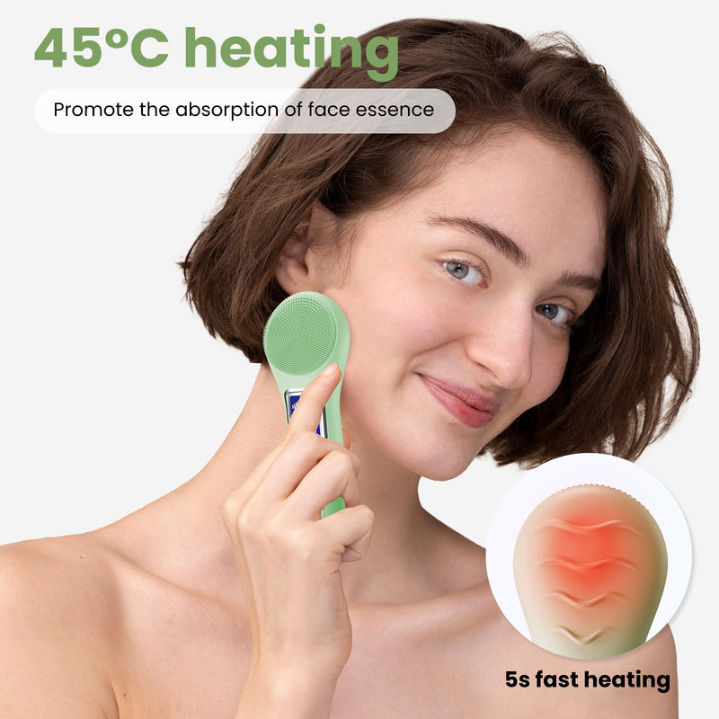Facial Cleansing Brush, IPX7 Waterproof Rechargeable Silicone Face Scrubber, 5 Cleansing Modes Face Brush for Face Exfoliator, Exfoliating and Massaging Face Scrubber Exfoliator -Matcha Green Matcha