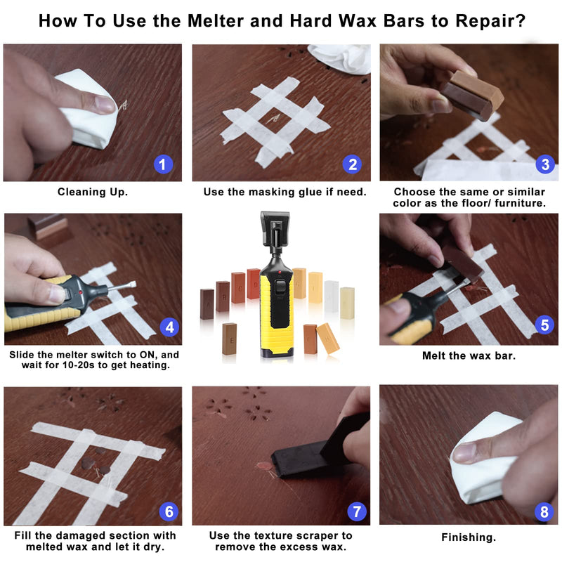 [Australia] - Floor Repair Kit with Heat Pen, Wood Laminate Vinyl Furniture Hardwood Linoleum Lvp Repair Wax Kit Touch Up Marker Cover Scratches, Stains, Cracks, Holes for Floor, Door, Cabinet, Table, Stairs etc. 
