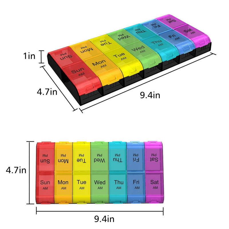 [Australia] - Extra Large Pill Organizer 2 Times a Day, Weekly XL AM PM Pill Case, 7 Day Pill Box Twice a Day, Oversized Daily Medicine Organizer for Vitamins, Big Pill Container, Medication Dispenser (Rainbow) Rainbow 