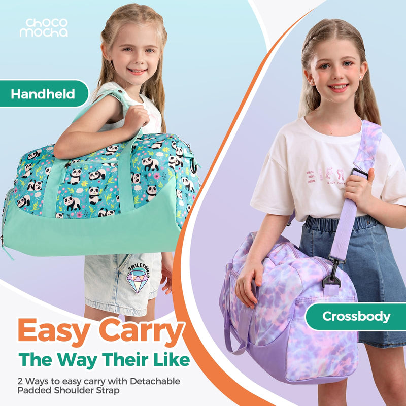 Duffle Bag for Kids - Tie Dye Overnight Bags Set for Girls & Boys with Shoes Compartment, Cute Weekender Bag for Sleepover Travel, Pink & Blue