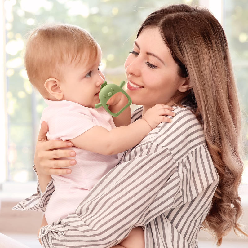 [Australia] - 2 Pack Baby Teething Toys for 0-6 6-12 Months, Never Drop Infant Teether Teething Mitten Toys for 0 3 6 9 12 Months, Newborn Soothing Teething Toy Gifts for 1 One Year Old Baby Boys Girls Beige & Green 