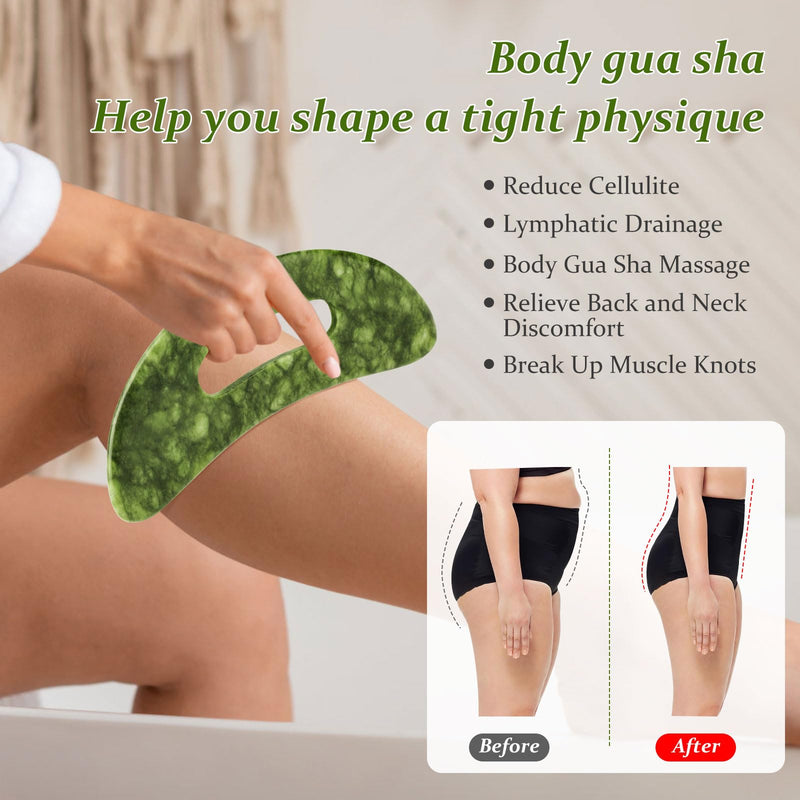 [Australia] - ideayard Large Jade Stone Gua Sha Massage Tool, Scraping Tool for Lymphatic Drainage, Body Sculpting for Muscle Scraping & Cellulite Reduction Green 