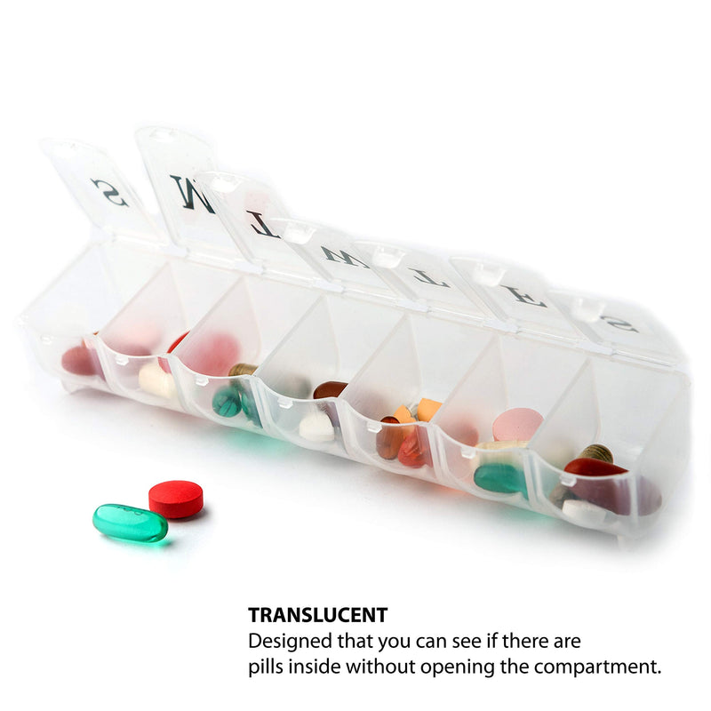 Deke Home - Weekly Pill Organizer, 7 Day Pill Box with Large Compartments & Snap-Shut Lids, Easy Open, BPA Free Plastic Medicine Organizer for Pills, Vitamins & Supplements, Travel Friendly 7 Count (Pack of 1)