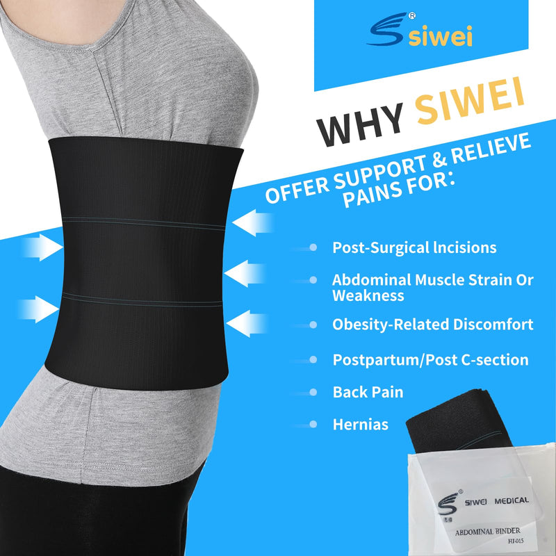 [Australia] - S Abdominal Binder Post Surgery - Elastic Waist Band for Stomach Support & Compression, Bariatric, Tummy Tuck | Latex-free, Breathable Belly Wrap Hernia Belt - (30" - 45") 3 PANEL - 9" High BLACK Black - 3 Panel 30"-45" (M) 