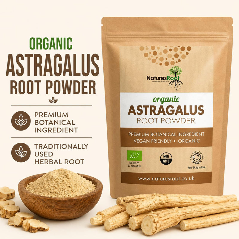 Natures Root Organic Astragalus Root Powder - 500g Herbal Supplement | Single Pack - Boosts Vitality, Promotes Healing, Reduces Fatigue, Aids Digestion