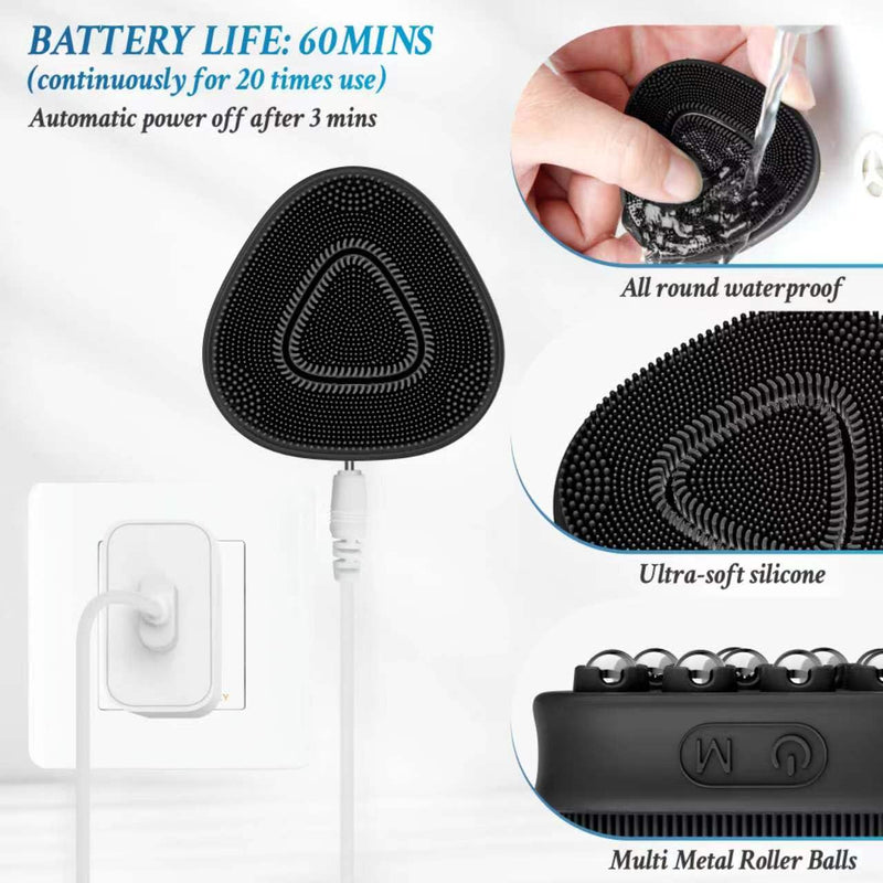 Silicone Face Scrubber + Ice Roller Balls for Face,2 in 1 Electric Face Body Cleansing Brush/with Lights/Microcurrent/Dry-Cleansing/Massage, Daily Skin Care for Lift & Tighten & DePuff