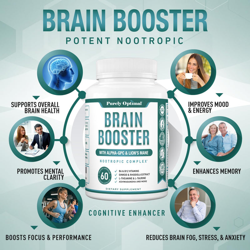 [Australia] - Premium Brain Supplement - Nootropic Brain Booster for Focus, Clarity, Improved Memory, Concentration & Better Mood - w/ Alpha-GPC, Lion’s Mane, Ginkgo Biloba & Bacopa Monnieri - 60 Caps 