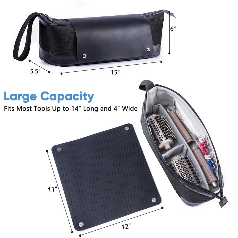 [Australia] - 2IN1 Hair Tools Travel Bag with Removable Heat Resistant Mat Curling Iron Travel Case, Hair Dryer Organizer for Flat Irons, Straighteners and Haircare Accessories, Hot Tools Travel Bag Hair Style B Black 