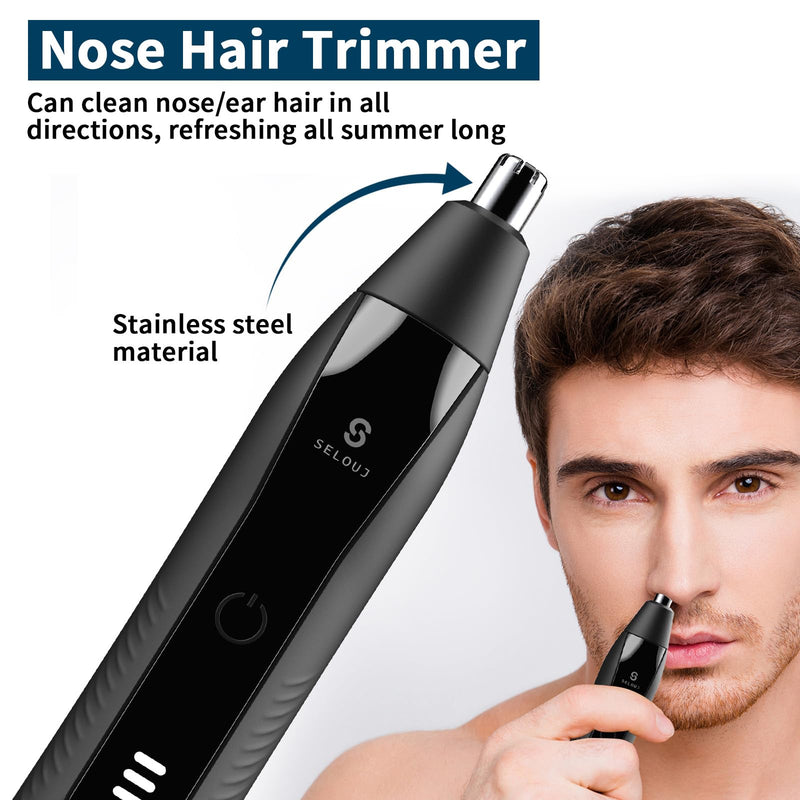 [Australia] - Ear and Nose Hair Trimmer for Men, 2025 Professional Painless USB Rechargeable Eyebrow & Facial Electric Hair Trimmer for Men Women, Powerful Motor, Dual Edge Blades, IPX7 Waterproof Easy Clean Black 