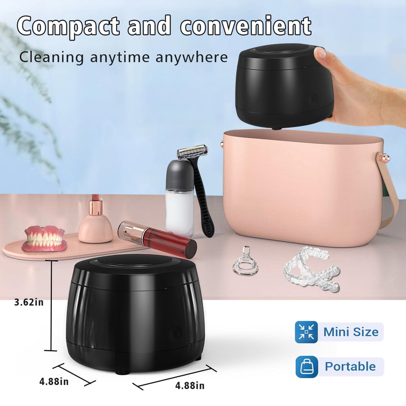 [Australia] - Ultrasonic Retainer Cleaner, 43kHz Ultrasonic Denture Cleaner Jewelry Cleaning Machine Eyeglass Cleaner for Watches Dentures Ring Razor Makeup Brush Black 