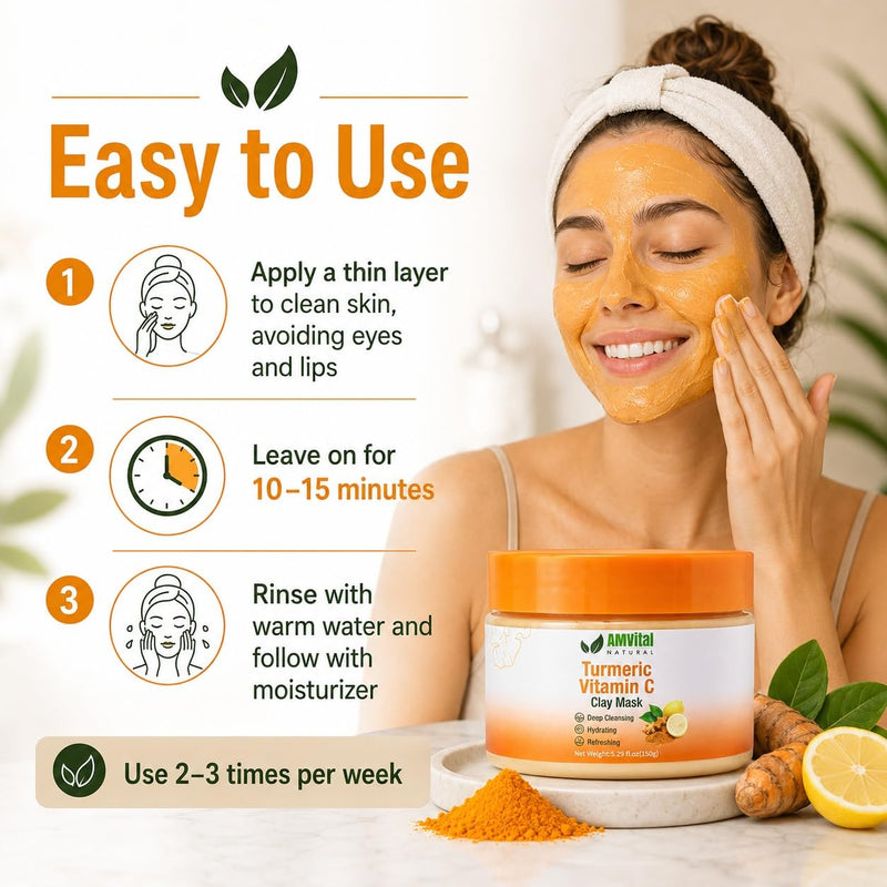 Turmeric Vitamin C Clay Mask with Kaolin & Bentonite Clay, 5.29 oz | Wash-off face care step • Smooth easy-rinse texture • Weekly skincare routine