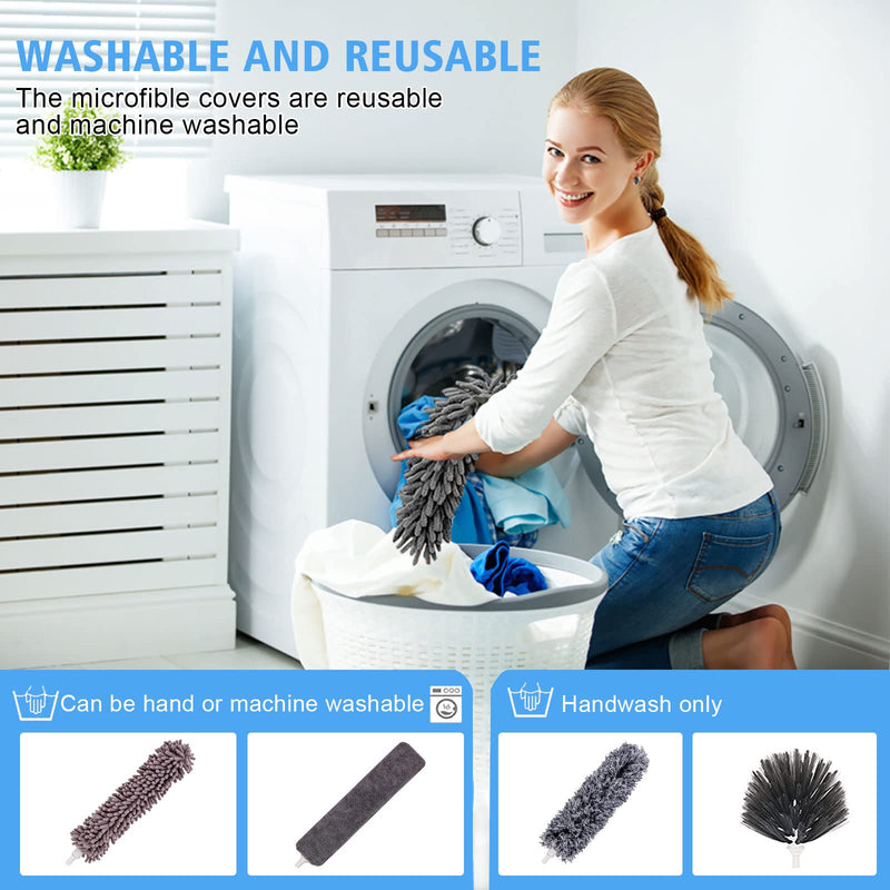 [Australia] - Microfiber Feather Duster 5-in-1 Kit, Dusters for Cleaning, Duster with Extension Pole 100 Inches, Cobweb Duster, Microfiber Dusters for High Ceilings and Fans, Blinds, Cars and Furniture A Gray 