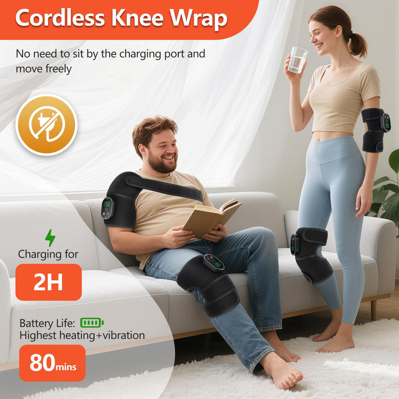 ERHIVORA Knee Massager with Heat, Cordless Knee Heating Pad for Pain Relief | 6 Heat & 3 Vibration Modes, 3000mAh Rechargeable Battery, with Extension Belt, for Knee, Elbow, Shoulder, Joint Discomfort Black1