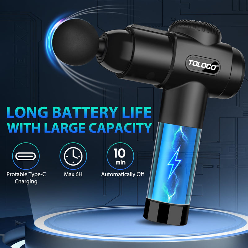 [Australia] - TOLOCO Massage Gun, Deep Tissue Back Massage for Athletes for Pain Relief, Percussion Massager with 10 Massages Heads & Silent Brushless Motor, Black 