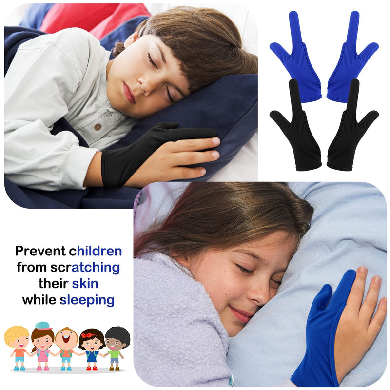 [Australia] - Jiuguva 4 Pcs Thumb Sucking Guard Gloves Kids Stop Thumb Sucking Finger Chewy Breathable Gloves for Ages 8-12 Black, Blue 