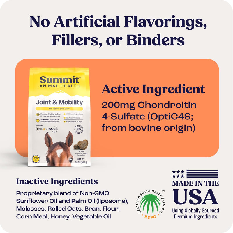 Summit Equine Joint & Mobility Bites Daily Supplement for Horses, Liposomal Delivery, Max Absorption, Vet Recommended, All-Natural Ingredients, 100% Drug-Free, Healthy Joints - 30 Bites - PawsPlanet Australia