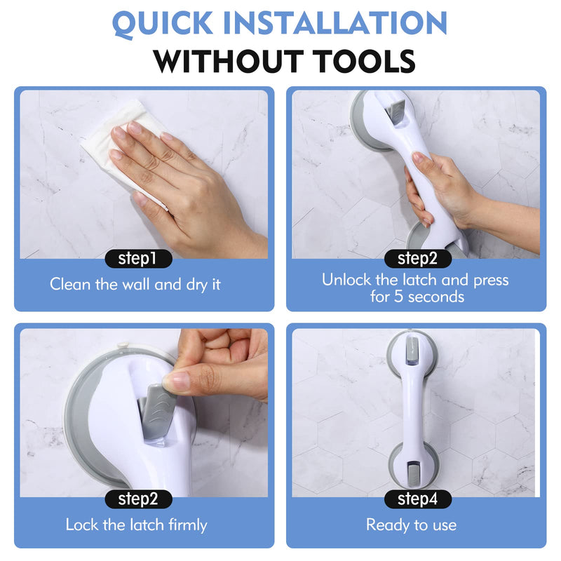 [Australia] - Grab Bars for Shower, 12 Inch Shower Handle Strong Suction Shower Grab Bar for Shower Chair Stool, Bathroom Safety Bar for Seniors, Elderly (2 Pack) 2 Suction Cups Gray 