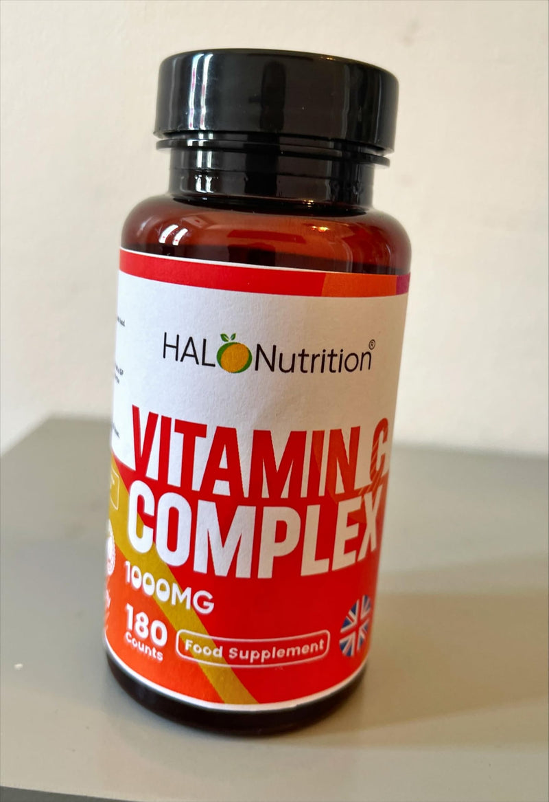 Vitamin C 1000mg per Tablet, High Strength 180 Premium Tablets, Food Supplement, 6 Month Supply - Vegan - Halal Vitamins - Made in UK - By Halo Nutrition