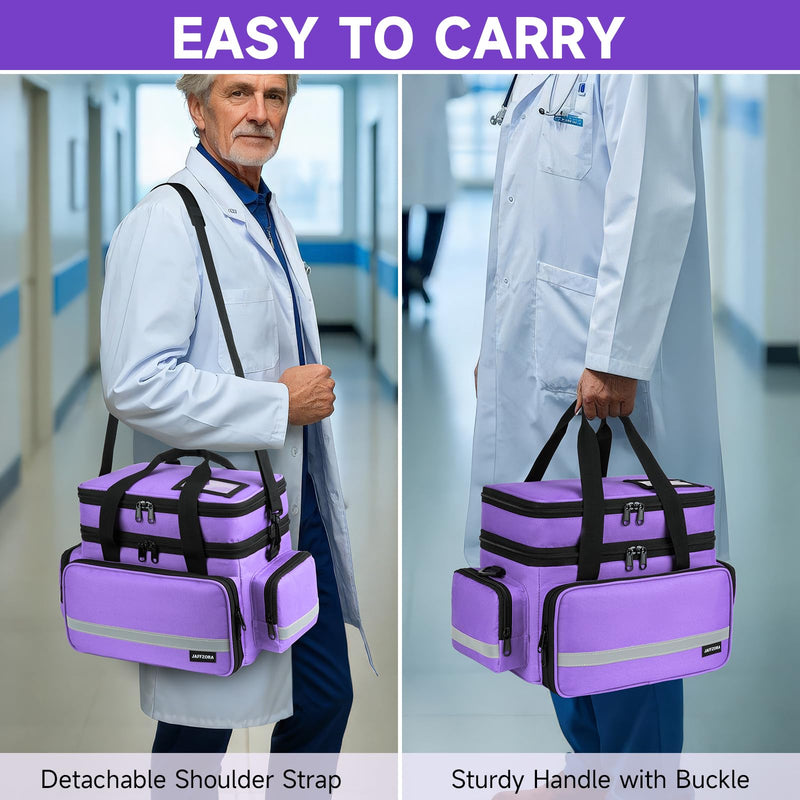 Large Pill Bottle Organizer,Double Layer Medicine Bag with Lockable Zippers | Medication Travel Bag with Shoulder Strap for Prescription Bottles, Vitamins & Medical Supplies, Purple (Bag Only) 2 LAYERS