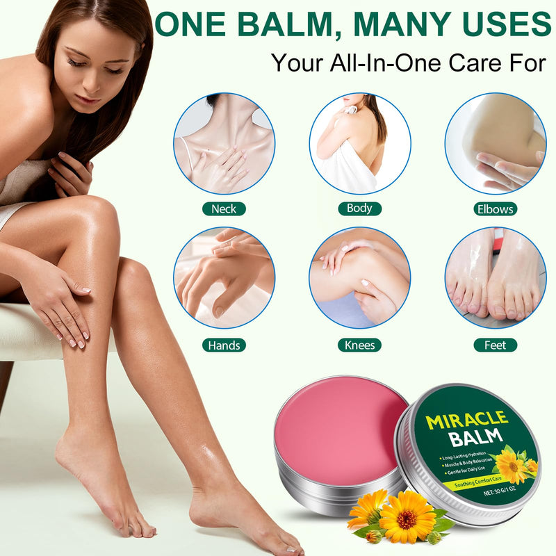 2 Pack Miracle Balm, Natural Botanical Cream for Legs, Arms, Back, Hands & Feet, Helps Relax Sore Muscles & Joints, Gentle Skin-Friendly Formula