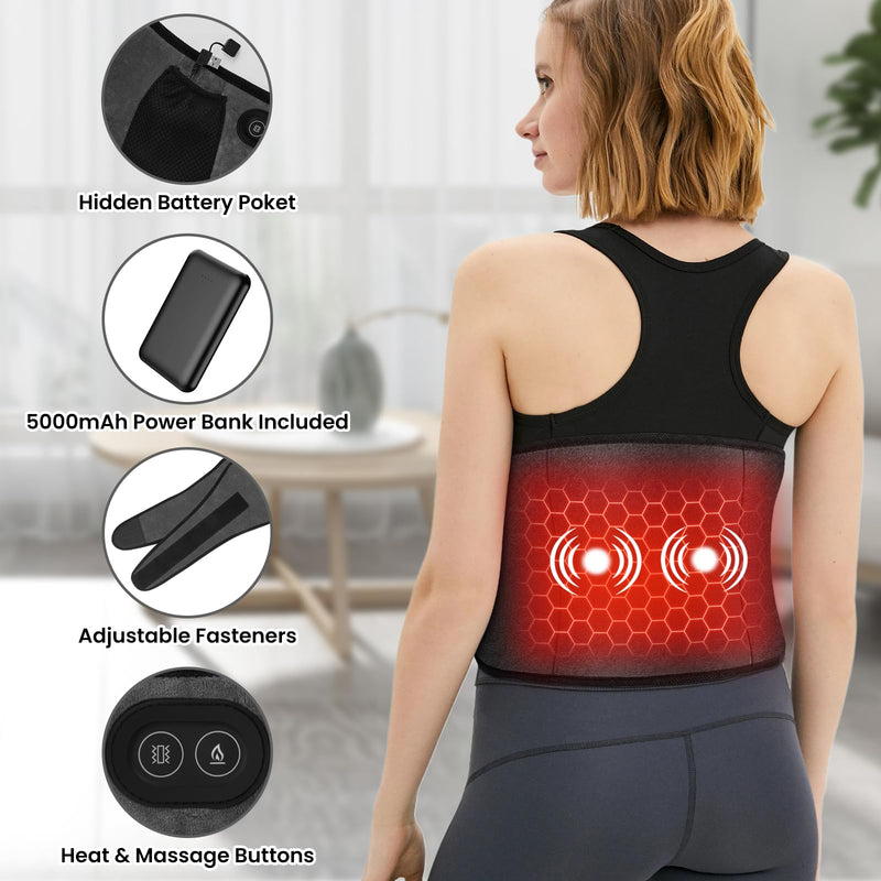 [Australia] - Arlierss Graphene Heat Belt Back with 5000 mAh Battery, Electric Heating Pad with Automatic Shut-Off, Belt Adjustable Straps Heating Belt with 3 Heating Levels & 3 Massage Modes for Pain Relief 002 (Heating + Massage) 