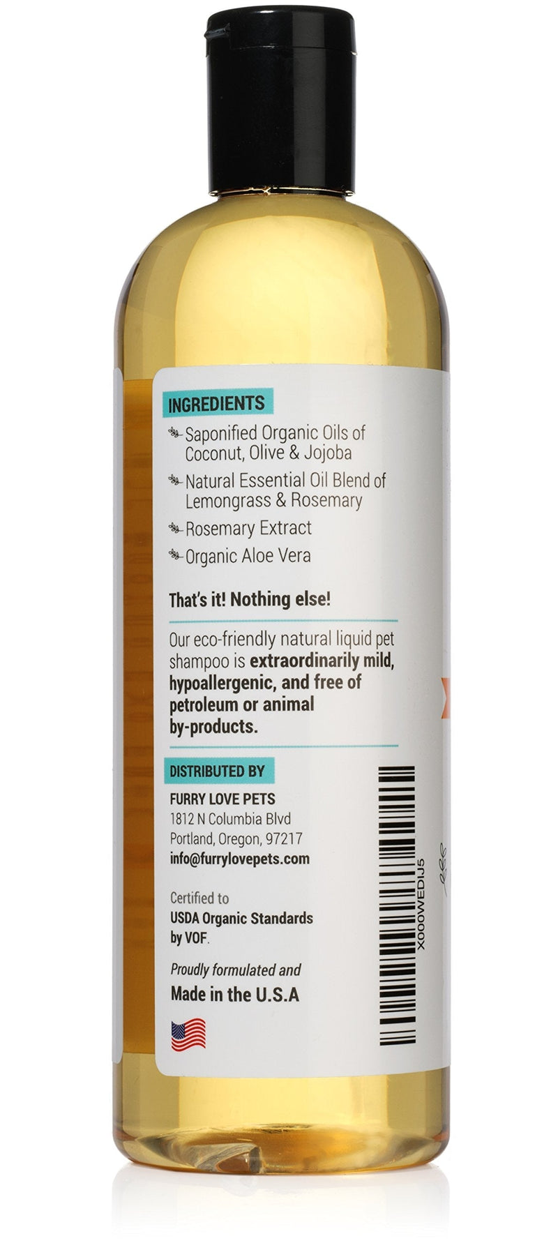 Certified Organic Pet Shampoo Natural Hypoallergenic Non Toxic For Sensitive Itchy Skin For Dogs, Cats, Puppies, Guinea Pigs and Rabbits. Concentrated Formula 16 Ounce - PawsPlanet Australia