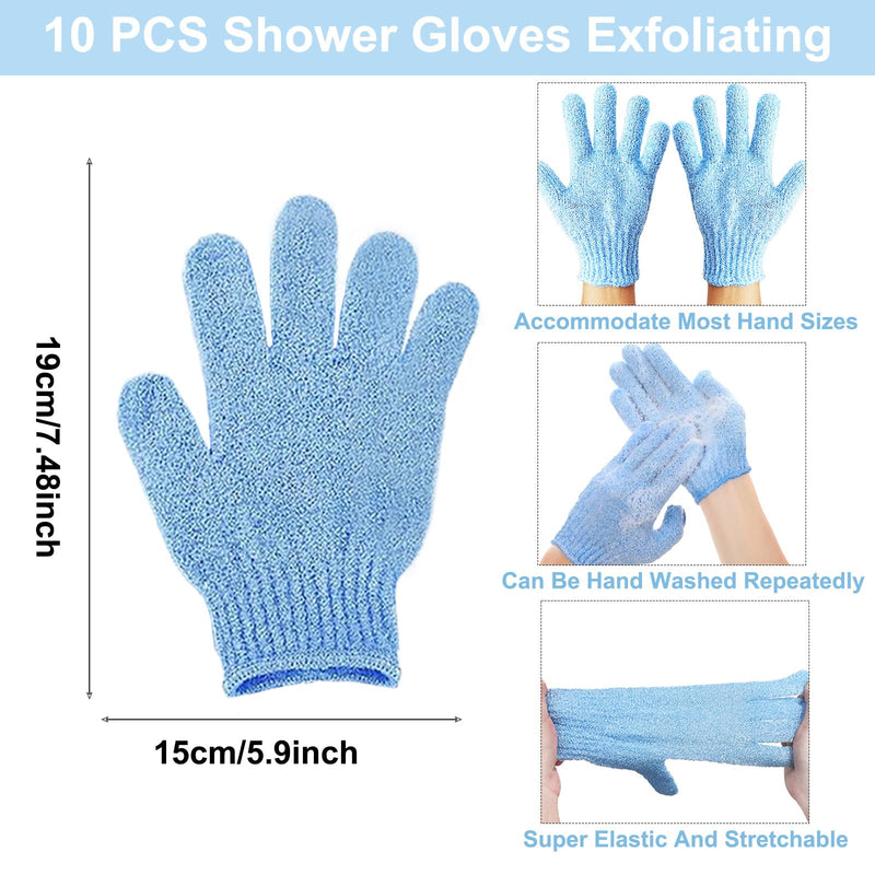 [Australia] - KEYRI Pack of 10 peeling gloves, peeling gloves, exfoliating gloves for body and face, massage glove, peeling washing gloves for women, shower spa massage (white + pink + purple + green + blue) white + pink + purple + green + blue 