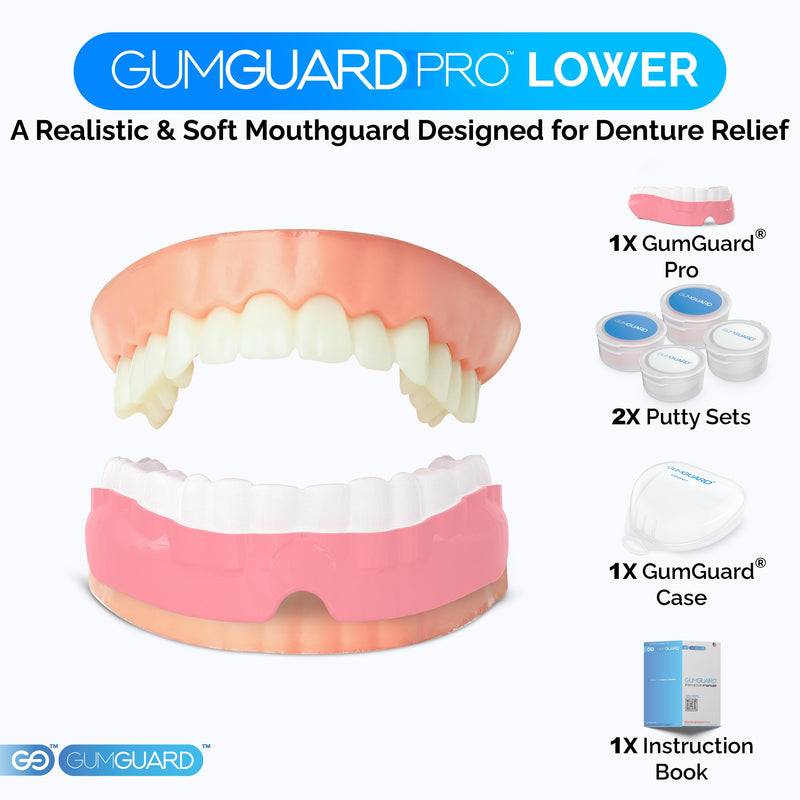 [Australia] - GumGuard PRO Denture Mouthguard Set - Soft, Customizable Fit Relief for Grinding & Clenching - Ideal for Denture Wearers & Implant Patients Lower White and Pink Pro Guard Set 