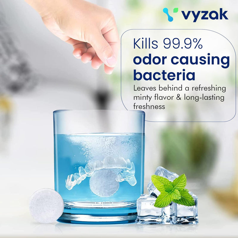 Retainer Cleaner Tablets (30 Pack) - Mint Flavor Fast Acting Dental Cleaning Tablets for Retainers, Mouth Guard, Night Guards, Snore Guards, Sport Devices & TMJ Devices - Removes Odor & Plaque