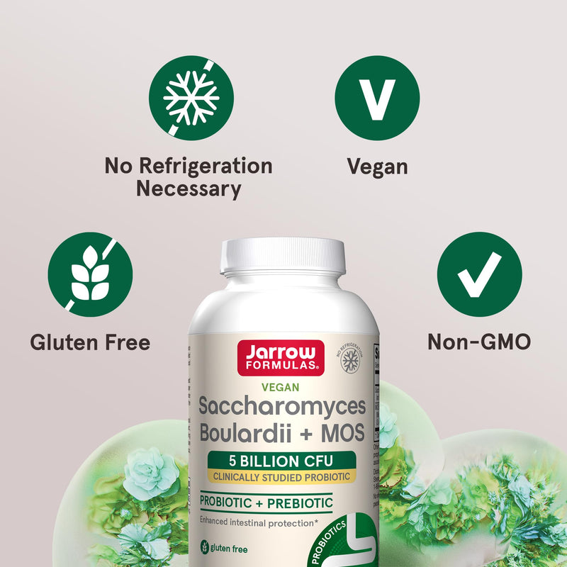 [Australia] - Jarrow Formulas Saccharomyces Boulardii Probiotics + MOS 5 Billion CFU Probiotic Yeast for Intestinal Health Support, Gut Health Supplements for Women and Men, 90 Veggie Capsules, 90 Day Supply Unflavored 90 Count (Pack of 1) 